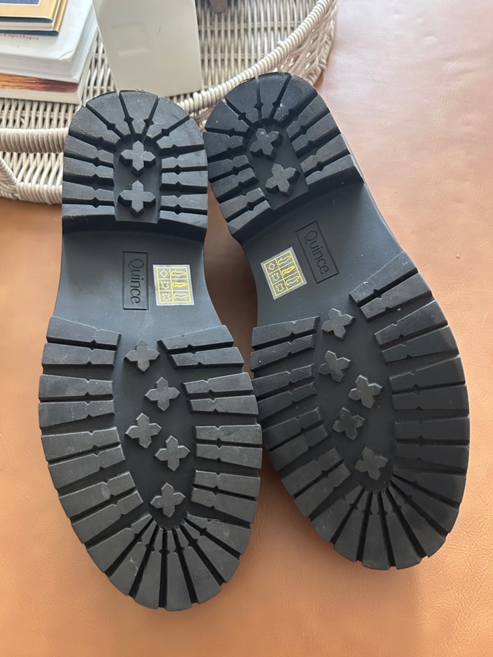Black Leather Lug-Sole Penny Loafers - Women's - Picture 8 of 9